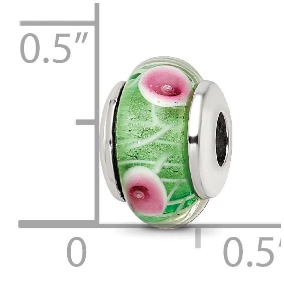 Sterling Silver Reflections Kids Green Hand-blown Glass Bead