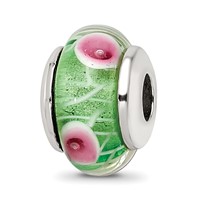 Sterling Silver Reflections Kids Green Hand-blown Glass Bead view 1