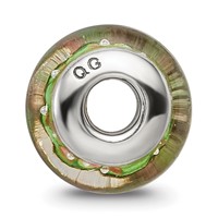 Sterling Silver Reflections Kids Green Blue Hand-blown Glass Bead view 2