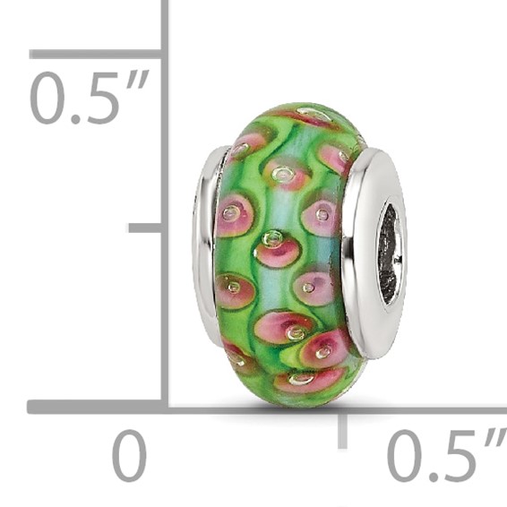 Sterling Silver Reflections Kids Green Blue Hand-blown Glass Bead