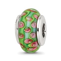 Sterling Silver Reflections Kids Green Blue Hand-blown Glass Bead view 1