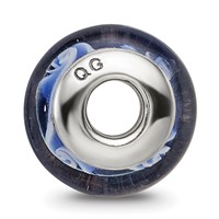 Kids Collection Sterling Silver Hand-blown Blue Glass Wave Pattern Reflections Bead view 2