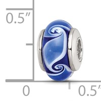 Kids Collection Sterling Silver Hand-blown Blue Glass Wave Pattern Reflections Bead view 4