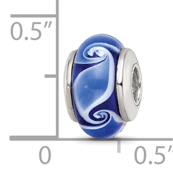 Kids Collection Sterling Silver Hand-blown Blue Glass Wave Pattern Reflections Bead