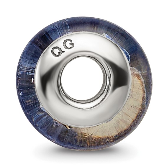 Kids Collection Sterling Silver Hand-blown Blue with White Dots Pattern Glass Reflections Bead
