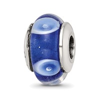 Kids Collection Sterling Silver Hand-blown Blue with White Dots Pattern Glass Reflections Bead view 1