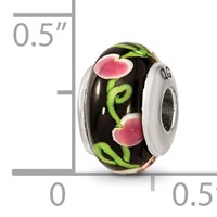 Kids Collection Sterling Silver Hand-blown Black with Floral Pattern Glass Reflections Bead view 4