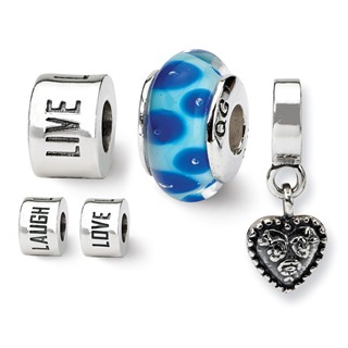Sterling Silver Reflections Live, Love, Laugh Boxed Bead Set