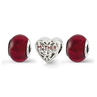 Sterling Silver Reflections Red Hot Mom Boxed Bead Set