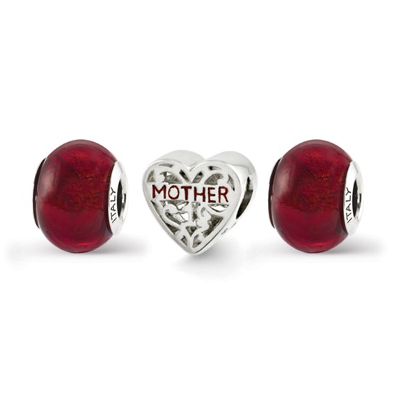 Sterling Silver Reflections Red Hot Mom Boxed Bead Set