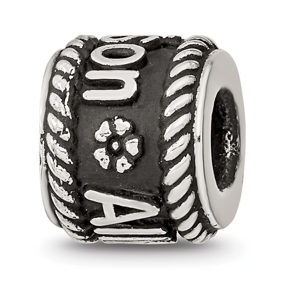 Sterling Silver Reflection Rope Boarder and Flowers Personalized Bead