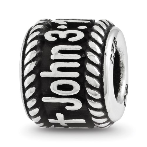 Sterling Silver Reflection Rope Boarder and Cross Personalized Bead