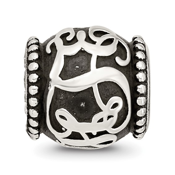 Sterling Silver Reflections Oxidized Personalized Monogram Bead