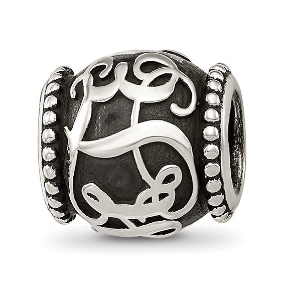 Sterling Silver Reflections Oxidized Personalized Monogram Bead