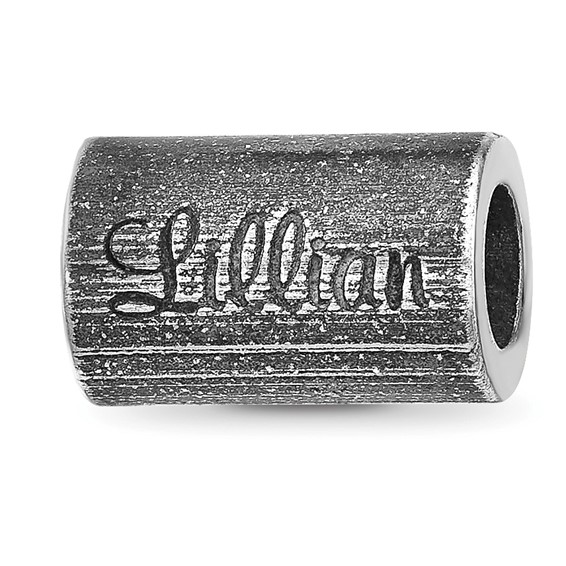 Sterling Silver Reflections Oxidized Personalized Cylinder Bead