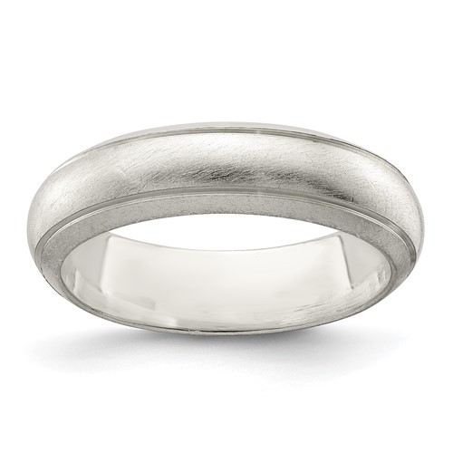 Sterling Silver 5mm Satin Half Round Band with Edge Lines, Size 7