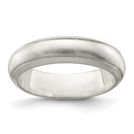 Sterling Silver 5mm Satin Half Round with Edge Lines Size 4 Band