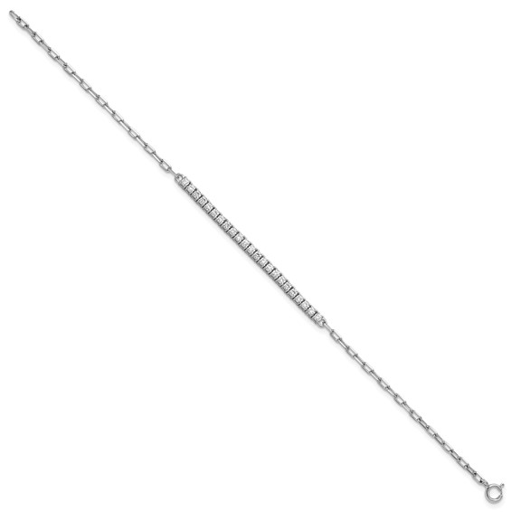 Sterling Silver Rhodium-Plated CZ Paperclip Bracelet