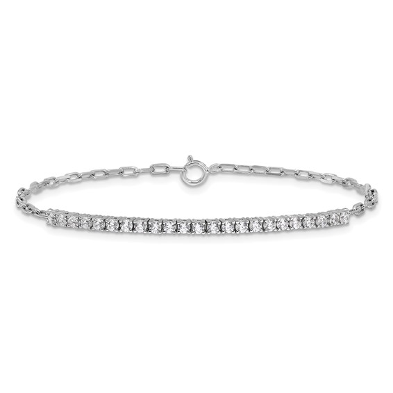 Sterling Silver Rhodium-Plated CZ Paperclip Bracelet