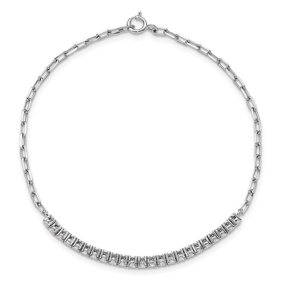Sterling Silver Rhodium-Plated CZ Paperclip Bracelet