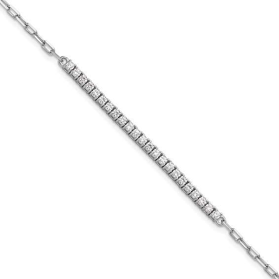 Sterling Silver Rhodium-Plated CZ Paperclip Bracelet