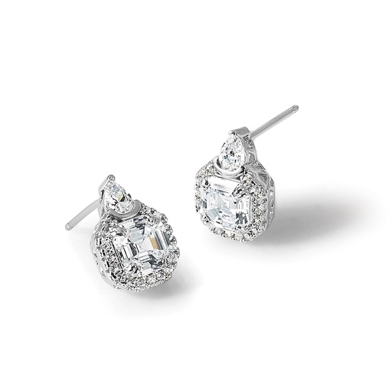 Sterling Shimmer Sterling Silver Rhodium-plated CZ 38 Stone Teardrop Post Earrings