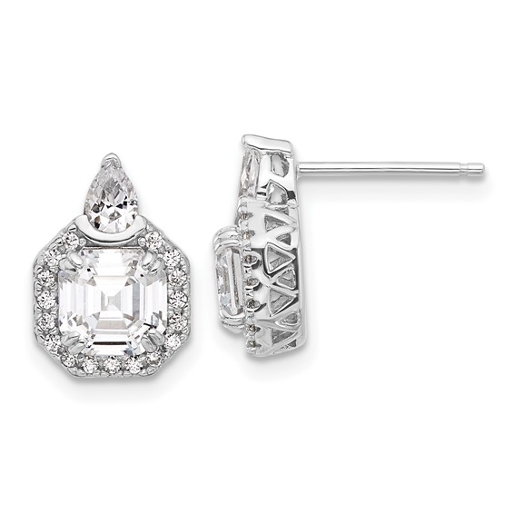 Sterling Shimmer Sterling Silver Rhodium-plated CZ 38 Stone Teardrop Post Earrings