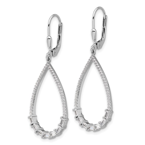 Sterling Silver CZ Teardrop Dangle Leverback Earrings