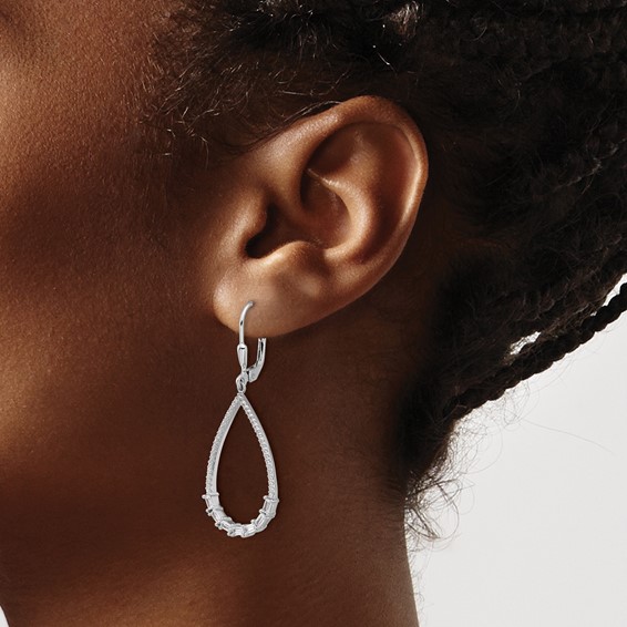 Sterling Silver CZ Teardrop Dangle Leverback Earrings