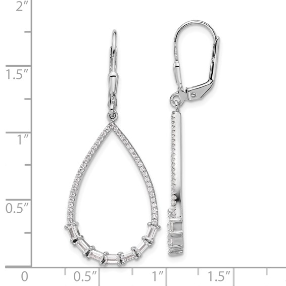 Sterling Silver CZ Teardrop Dangle Leverback Earrings