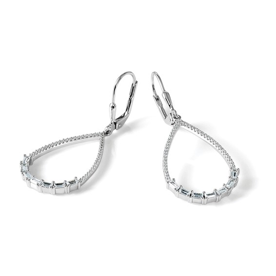 Sterling Silver CZ Teardrop Dangle Leverback Earrings
