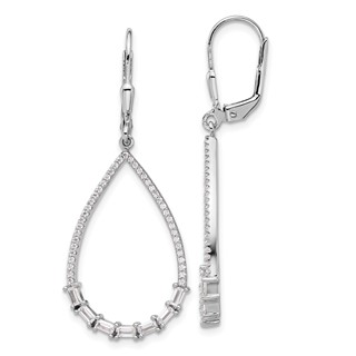 Sterling Silver CZ Teardrop Dangle Leverback Earrings