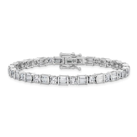 Sterling Shimmer Sterling Silver Rhodium-plated CZ 59 Stone 7.25 inch Bracelet