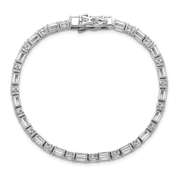 Sterling Shimmer Sterling Silver Rhodium-plated CZ 59 Stone 7.25 inch Bracelet