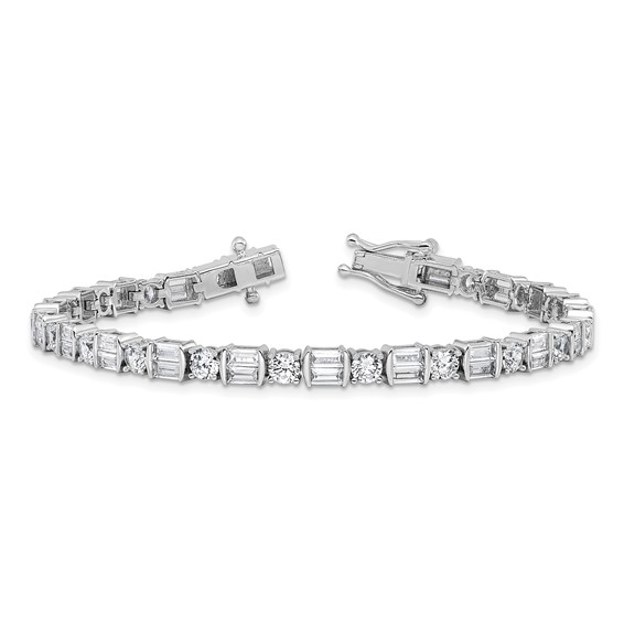 Sterling Shimmer Sterling Silver Rhodium-plated CZ 59 Stone 7.25 inch Bracelet