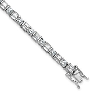 Sterling Shimmer Sterling Silver Rhodium-plated CZ 59 Stone 7.25 inch Bracelet