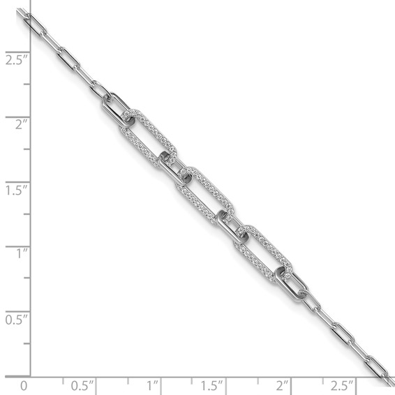 Sterling Shimmer Sterling Silver Rhodium-plated 1mm CZ 78 Stone Paper Clip Link 7 inch Bracelet
