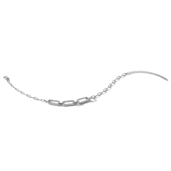 Sterling Shimmer Sterling Silver Rhodium-plated 1mm CZ 78 Stone Paper Clip Link 7 inch Bracelet