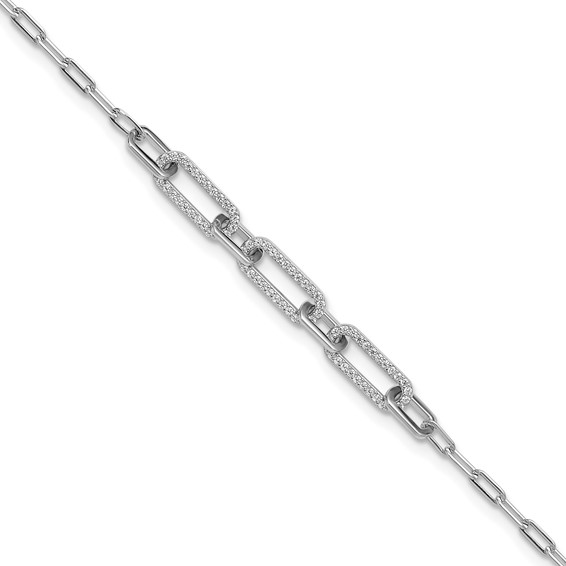 Sterling Shimmer Sterling Silver Rhodium-plated 1mm CZ 78 Stone Paper Clip Link 7 inch Bracelet