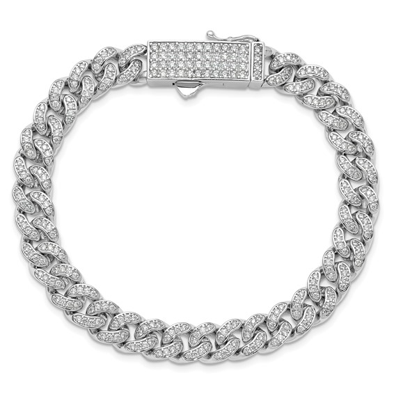 Sterling Shimmer Sterling Silver Rhodium-plated CZ 597 Stone Curb Link 8.25 inch Bracelet