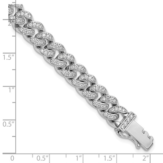 Sterling Shimmer Sterling Silver Rhodium-plated CZ 597 Stone Curb Link 8.25 inch Bracelet