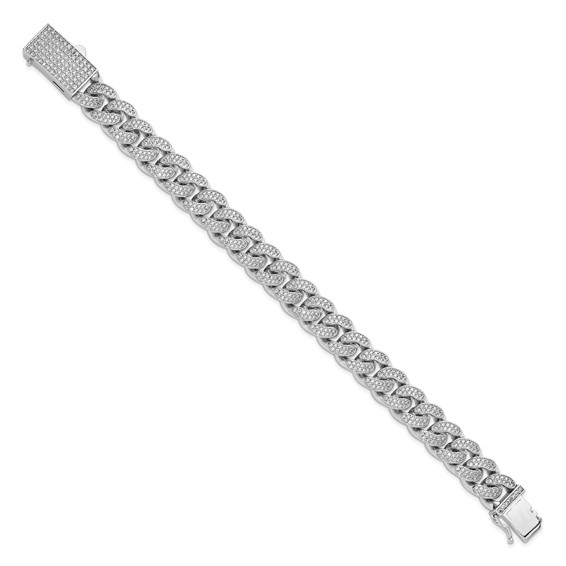 Sterling Silver Rhodium-plated CZ 8in Curb Bracelet