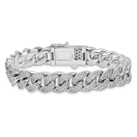 Sterling Silver Rhodium-plated CZ 8in Curb Bracelet