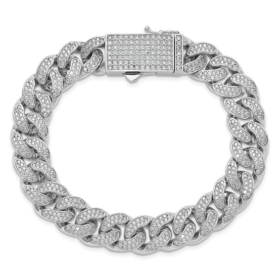 Sterling Silver Rhodium-plated CZ 8in Curb Bracelet