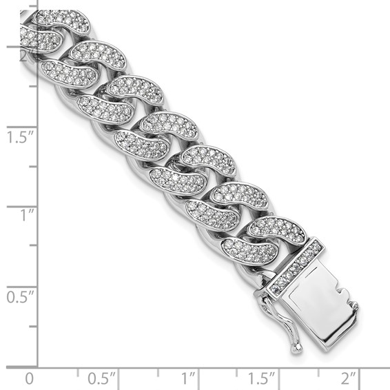 Sterling Silver Rhodium-plated CZ 8in Curb Bracelet