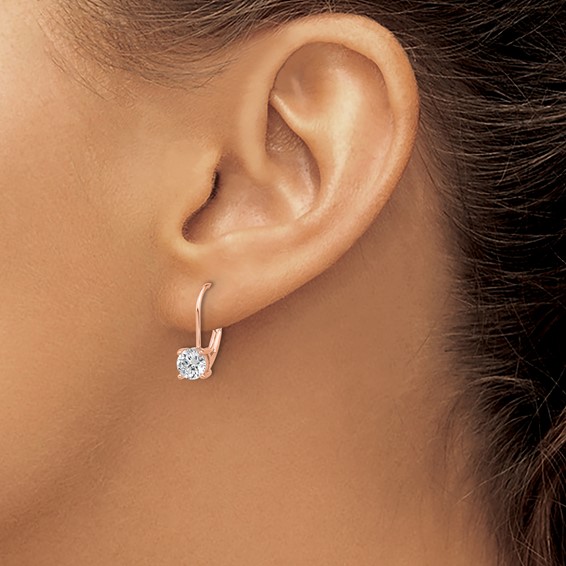 Sterling Silver CZ Leverback Earrings