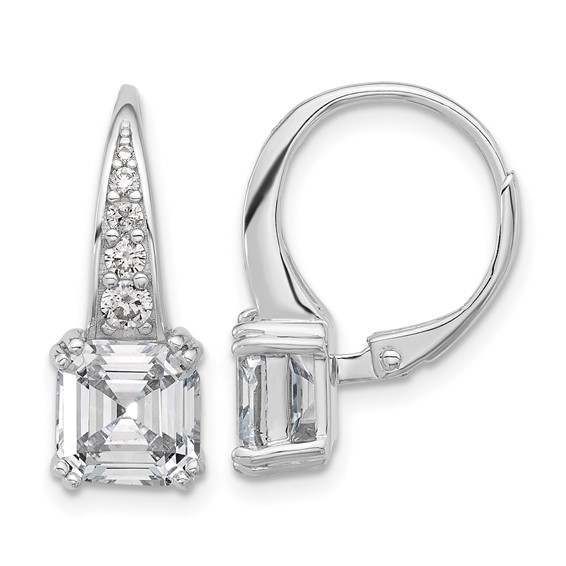 Sterling Shimmer Sterling Silver Rhodium-plated CZ 12 Stone Leverback Earrings