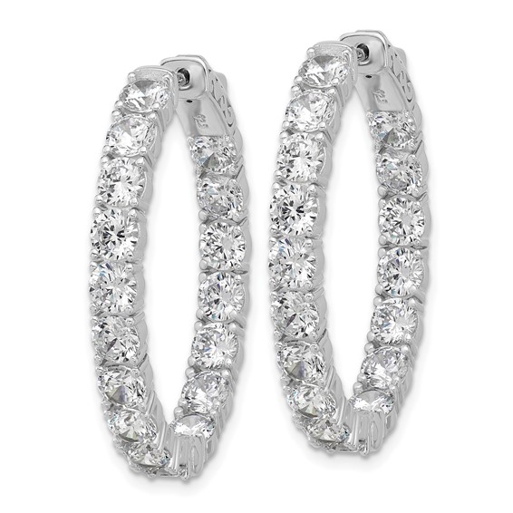Sterling Shimmer Sterling Silver Rhodium-plated 4mm CZ 34 Stone Oval In and Out Hinged Hoop Earrings
