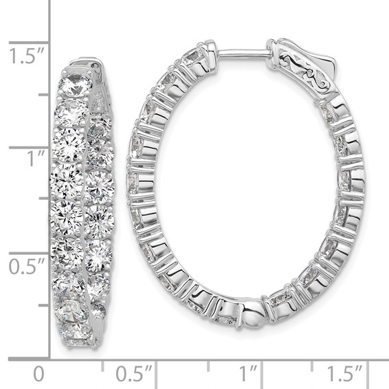 Sterling Shimmer Sterling Silver Rhodium-plated 4mm CZ 34 Stone Oval In and Out Hinged Hoop Earrings