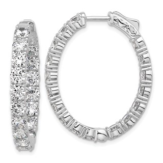 Sterling Shimmer Sterling Silver Rhodium-plated 4mm CZ 34 Stone Oval In and Out Hinged Hoop Earrings